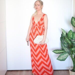 J. Crew Chevron Pattern Casual Sleeveless V-neck Maxi Summer Dress Size M